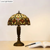 Victorian Domed Cut Glass Night Table Light - Beige/Orange Floral Desk Lamp