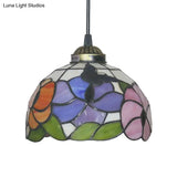 Victorian Floral Ceiling Pendant Light Fixture For Dining Room - Beige/Red/Pink Cut Glass Hanging