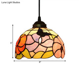 Victorian Floral Ceiling Pendant Light Fixture For Dining Room - Beige/Red/Pink Cut Glass Hanging