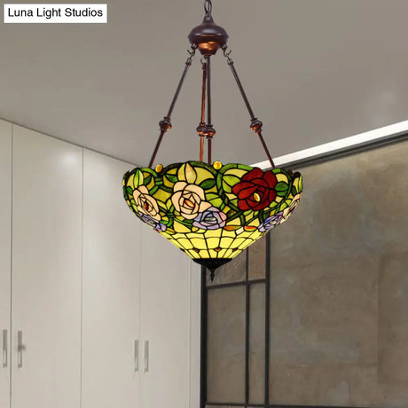 Victorian Flower Hanging Chandelier - Cut Glass Ceiling Lamp (Red/Yellow/Orange)