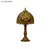 Victorian Hand Cut Glass Dome Shaped Bronze Table Light - Blossom Pattern Nightstand Lighting