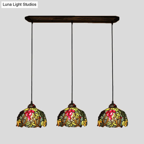 Victorian Hanging Light Fixture - Green Stained Glass Barrel Pendant With Grapevine Pattern