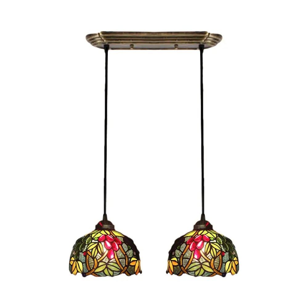 Victorian Hanging Light Fixture - Green Stained Glass Barrel Pendant With Grapevine Pattern 2 /
