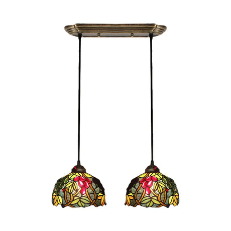 Victorian Hanging Light Fixture - Green Stained Glass Barrel Pendant With Grapevine Pattern 2 /