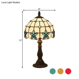 Victorian Lattice Glass Table Lamp - White Bowl Design 1 Light Red/Yellow/Blue Floral Pattern