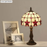Victorian Lattice Glass Table Lamp - White Bowl Design 1 Light Red/Yellow/Blue Floral Pattern