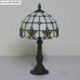 Victorian Lattice Glass Table Lamp - White Bowl Design 1 Light Red/Yellow/Blue Floral Pattern