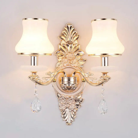 Victorian Metal Wall Sconce With Candlelight Shade And Crystal Décor 2 / Silver Gourd