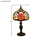 Victorian Rose Patterned 1 Head Desk Lamp In Bronze With Cut Glass Dome Shade
