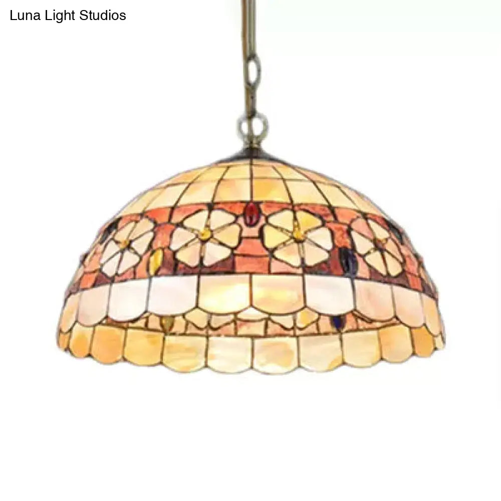 Victorian Shell Beige Dome Suspended Hanging Light Fixture - 8/12/16’ Wide