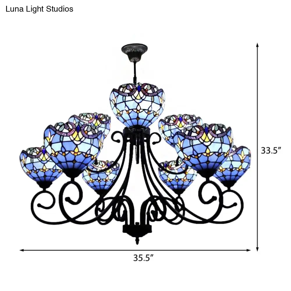 Victorian Stained Glass Chandelier In Brown/Blue For Hotel