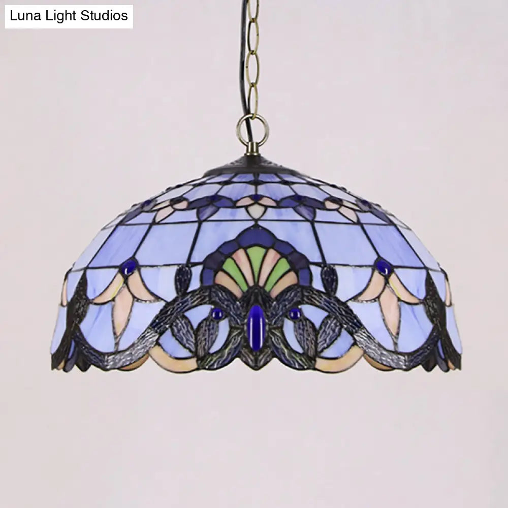 Victorian Stained Glass Dome Shade Pendant Ceiling Light - Single Fixture