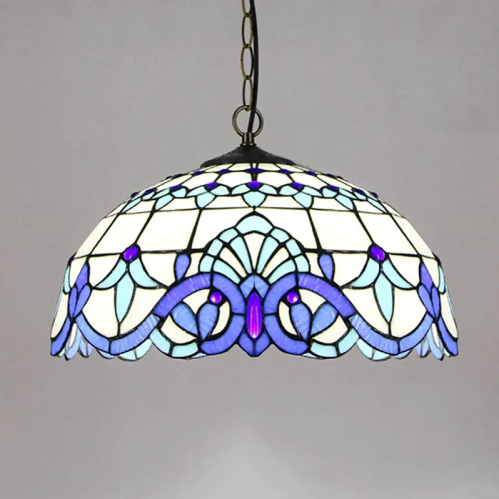 Victorian Stained Glass Dome Shade Pendant Ceiling Light - Single Fixture White