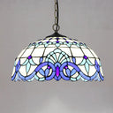 Victorian Stained Glass Dome Shade Pendant Ceiling Light - Single Fixture White