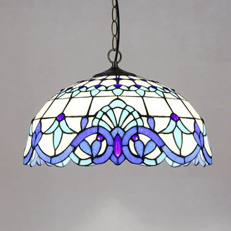Victorian Stained Glass Dome Shade Pendant Ceiling Light - Single Fixture White