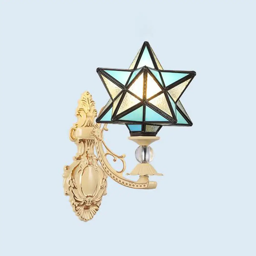 Victorian Stained Glass Dome/Star Wall Mounted Light Fixture - White/Red/Orange Sconce For Corridor