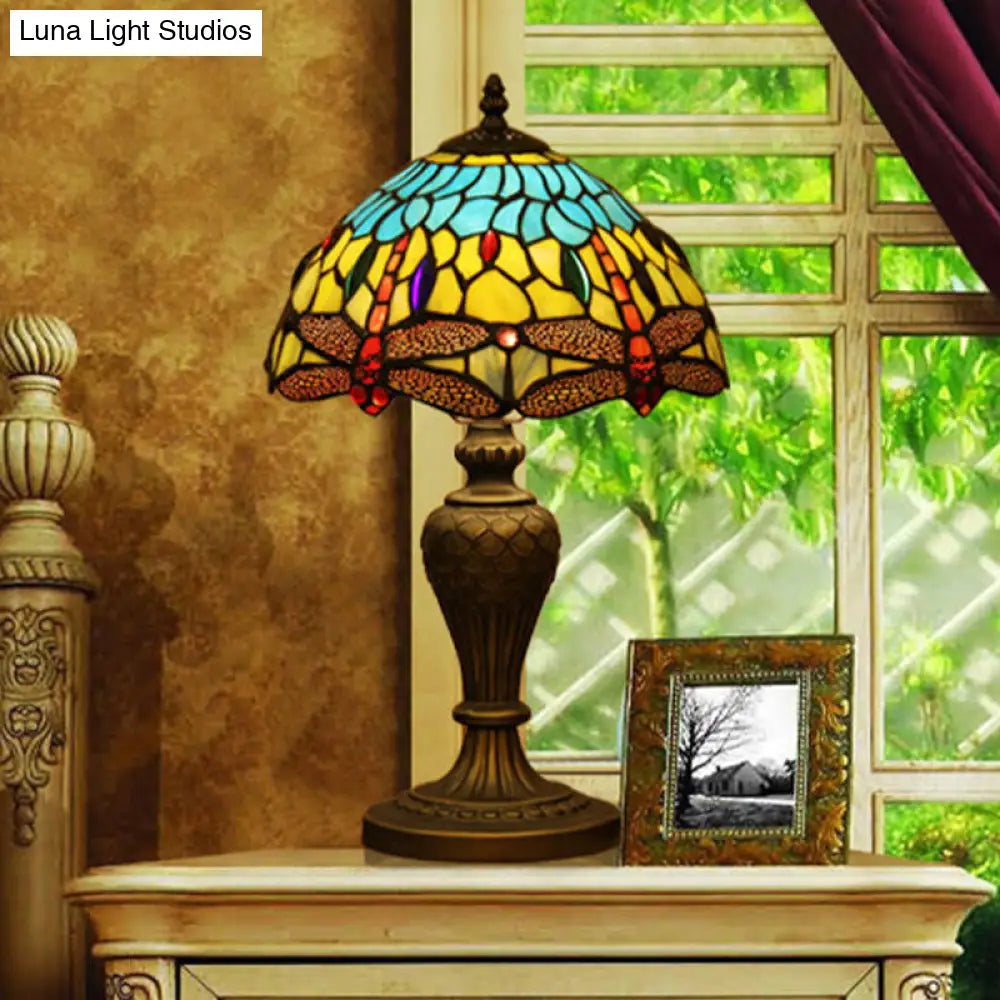 Victorian Stained Glass Dragonfly Patterned Night Light
