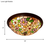 Victorian Style Led Stained Glass Ceiling Light In Coffee - Flush - Mount Fixture
