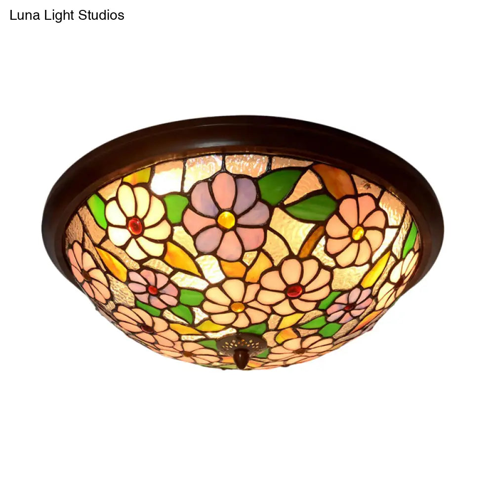 Victorian Style Led Stained Glass Ceiling Light In Coffee - Flush - Mount Fixture