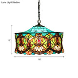 Victorian-Style Stained Glass Drum Pendant Light For Living Room - 18’ W