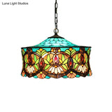 Victorian-Style Stained Glass Drum Pendant Light For Living Room - 18’ W