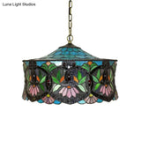 Victorian-Style Stained Glass Drum Pendant Light For Living Room - 18’ W