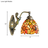 Victorian Sunflower/Floral Wall Sconce: Cut Glass Beige/Orange Bowl With Mermaid Arm