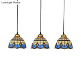 Victorian Tiffany Stained Glass Pendant Light With 3-Bulb Suspension - Blue For Living Room