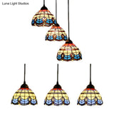 Victorian Tiffany Stained Glass Pendant Light With 3-Bulb Suspension - Blue For Living Room