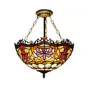 Victorian Tiffany Style Ceiling Fixture - 12’/16’ Wide Bowl Design Light Red / 16’