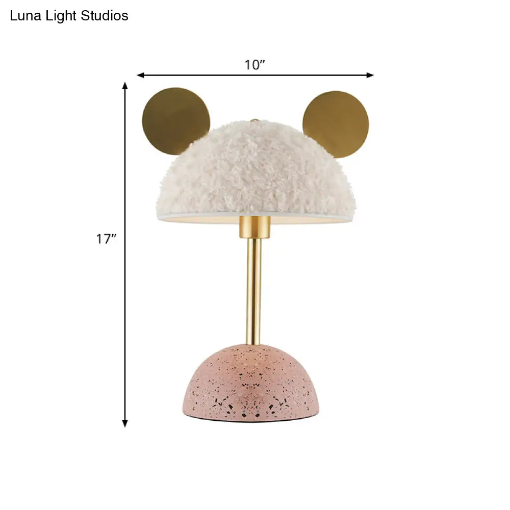 Villus Domed Macaron Nightstand Light - White 1 Head Table Lamp With Pink Marble Base