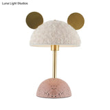 Villus Domed Macaron Nightstand Light - White 1 Head Table Lamp With Pink Marble Base
