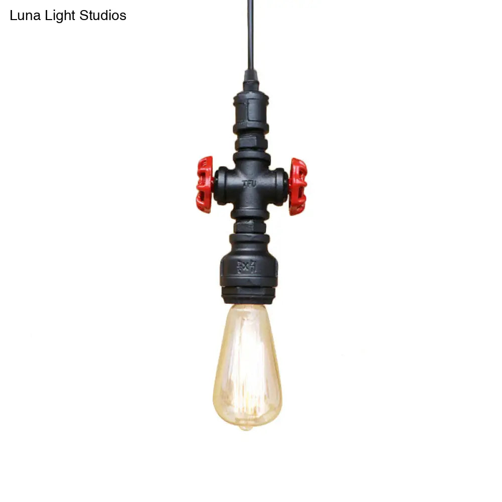 Vintage 1-Head Metal Pendant Light With Exposed Bulb - Antique Black/Silver Finish For Restaurant