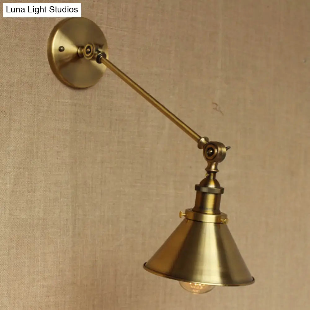 Vintage 1-Light Iron Wall Mounted Lamp In Brass For Bedroom