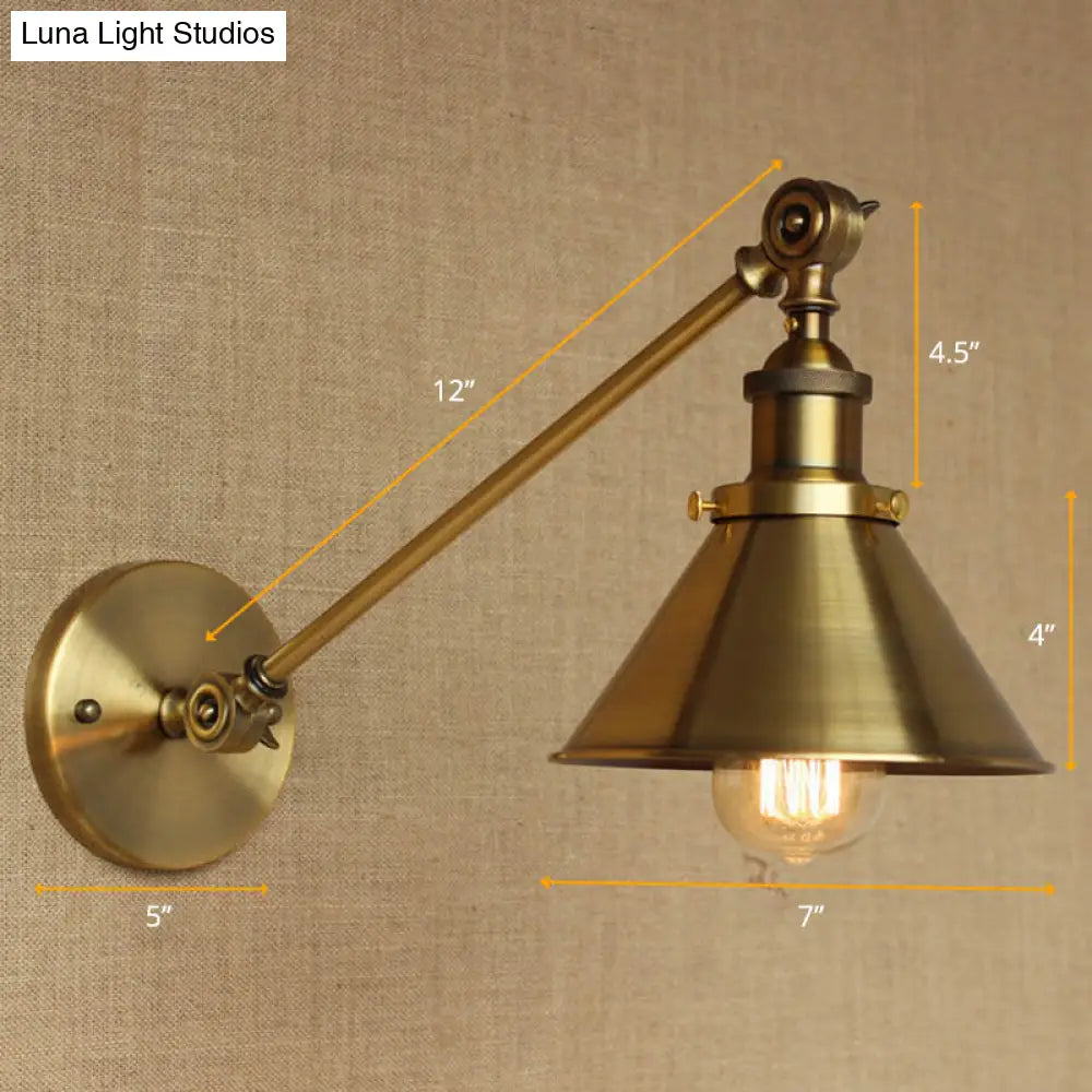 Vintage 1-Light Iron Wall Mounted Lamp In Brass For Bedroom