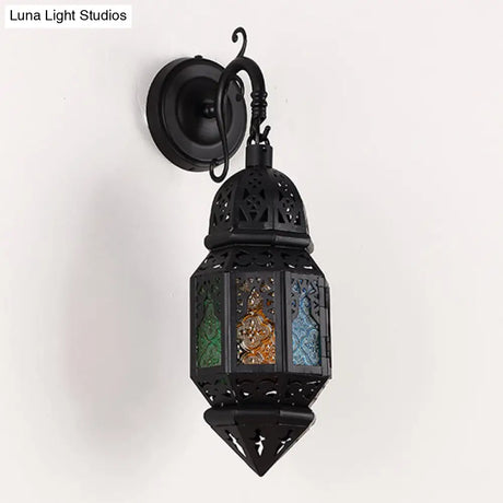 Vintage 1-Light Lantern Sconce - Black Coffee Shop Wall Lamp