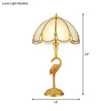 Vintage 1-Light Night Lamp With Frosted Glass Shade And Bird Pedestal In Polished Brass For Bedroom