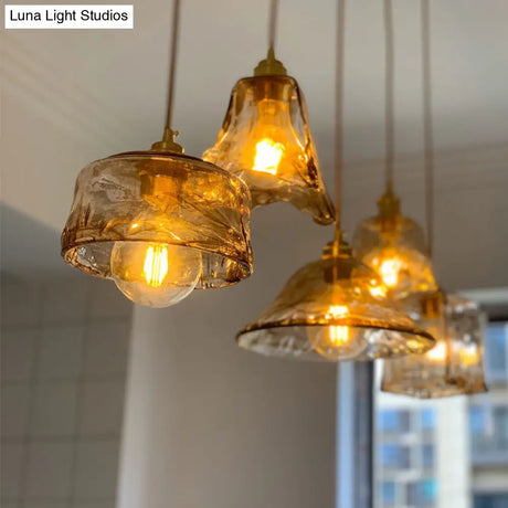 Vintage 1 Light Pendant Lamp Amber Alabaster Glass Pendant Lighting for Living Room