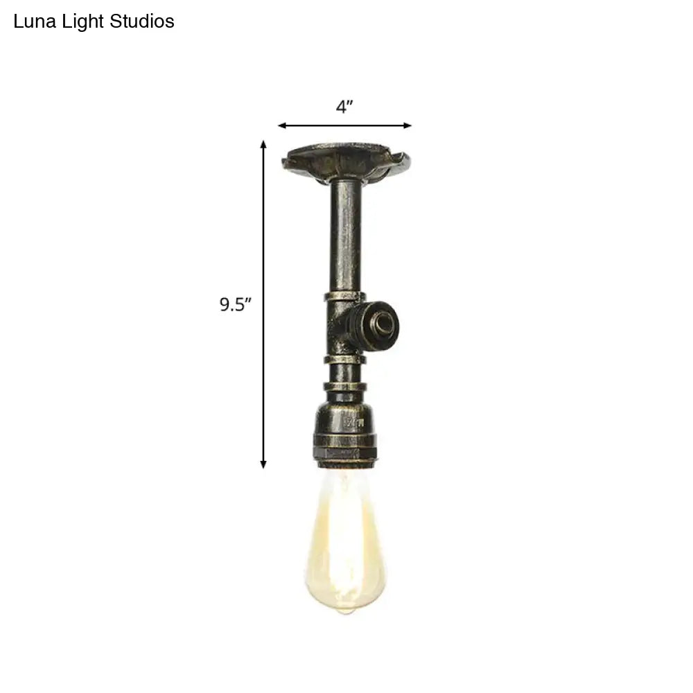 Vintage 1-Light Pipe Ceiling Fixture In Metallic Semi Flush - Aged Silver/Brass/Bronze For Kitchen