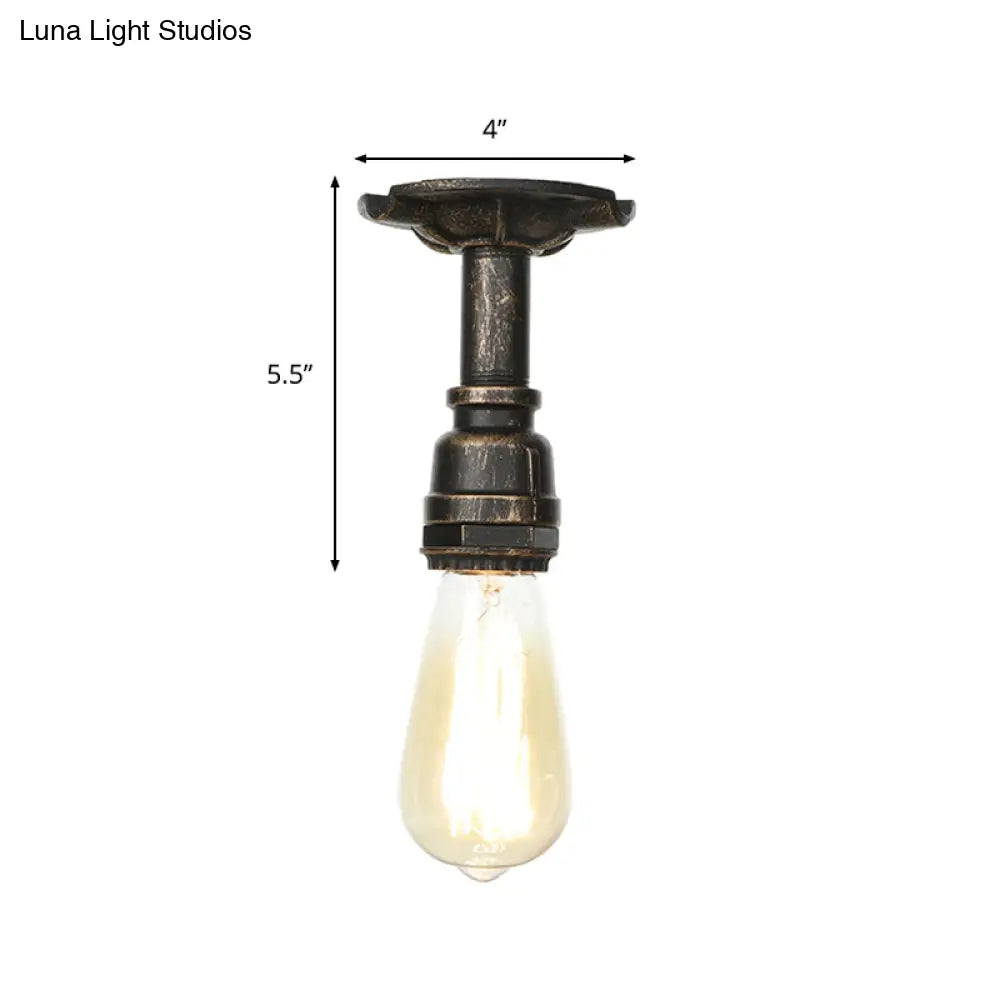 Vintage 1-Light Pipe Ceiling Fixture In Metallic Semi Flush - Aged Silver/Brass/Bronze For Kitchen