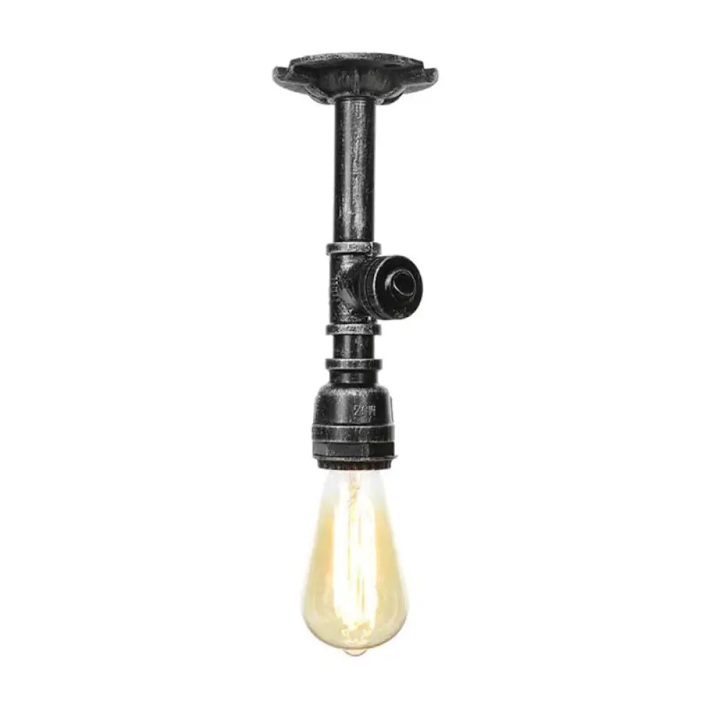 Vintage 1-Light Pipe Ceiling Fixture In Metallic Semi Flush - Aged Silver/Brass/Bronze For Kitchen
