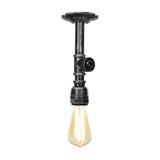 Vintage 1-Light Pipe Ceiling Fixture In Metallic Semi Flush - Aged Silver/Brass/Bronze For Kitchen