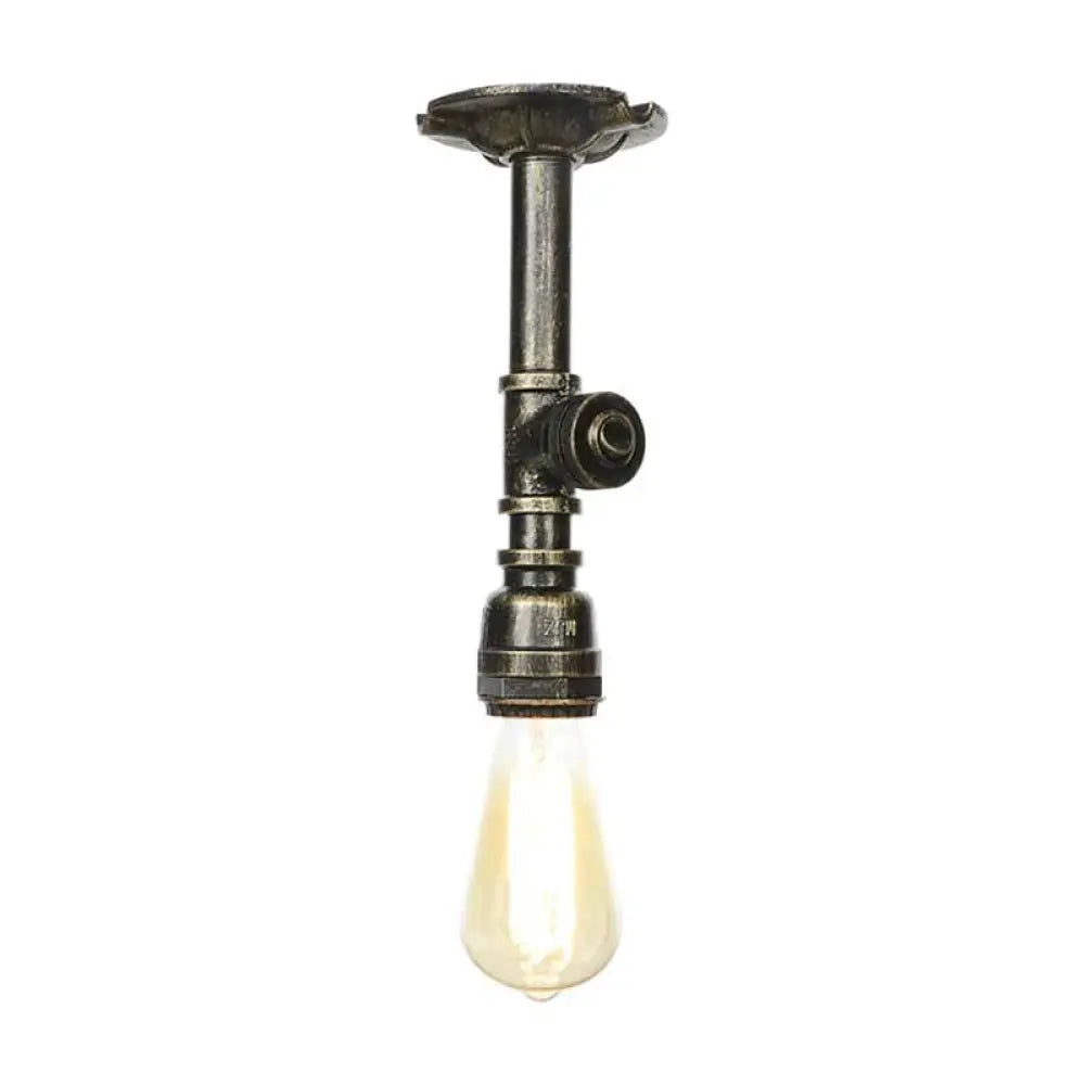 Vintage 1-Light Pipe Ceiling Fixture In Metallic Semi Flush - Aged Silver/Brass/Bronze For Kitchen