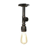 Vintage 1-Light Pipe Ceiling Fixture In Metallic Semi Flush - Aged Silver/Brass/Bronze For Kitchen