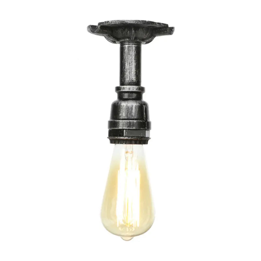Vintage 1-Light Pipe Ceiling Fixture In Metallic Semi Flush - Aged Silver/Brass/Bronze For Kitchen