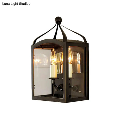 Vintage 2-Light Brass Candle Wall Sconce With Metal Cage Shade For Corridors