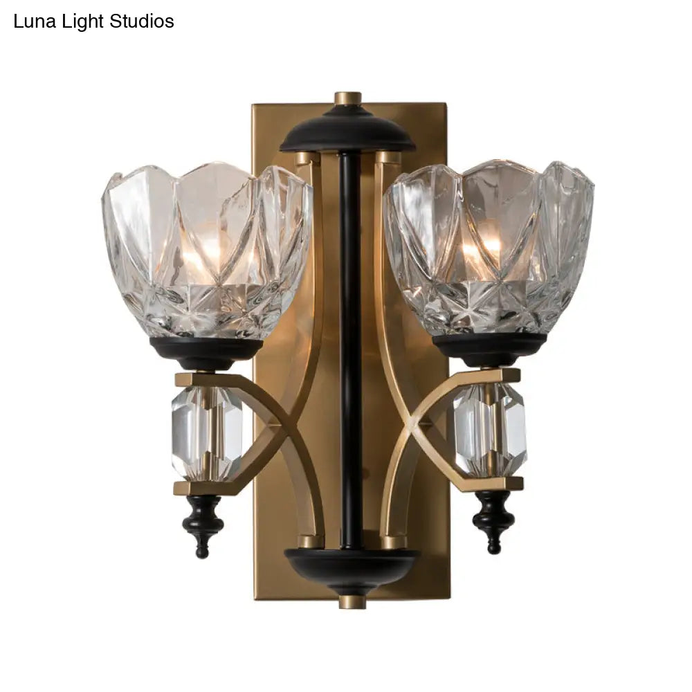 Vintage 2-Light Clear Crystal Wall Sconce With Gold Finish