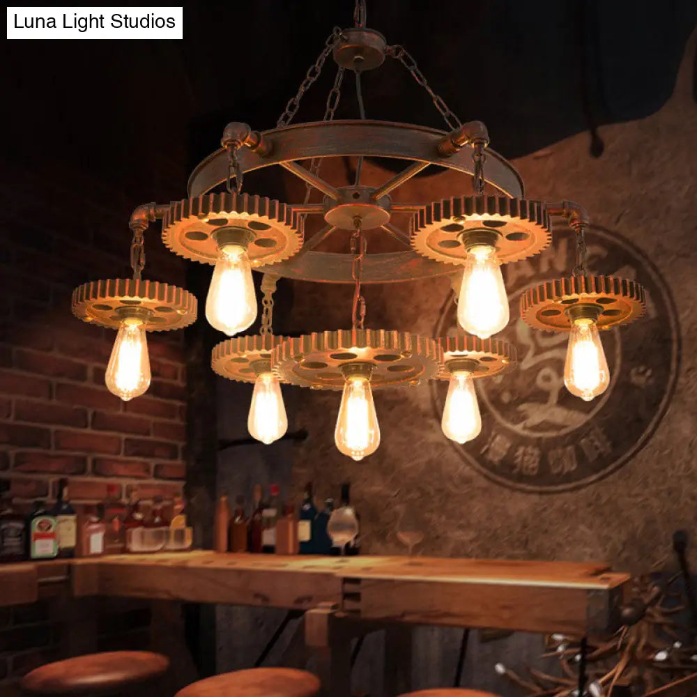 Vintage 3/7-Head Pendant Lighting | Antique Style Dark Rust Metal Chandelier For Restaurants