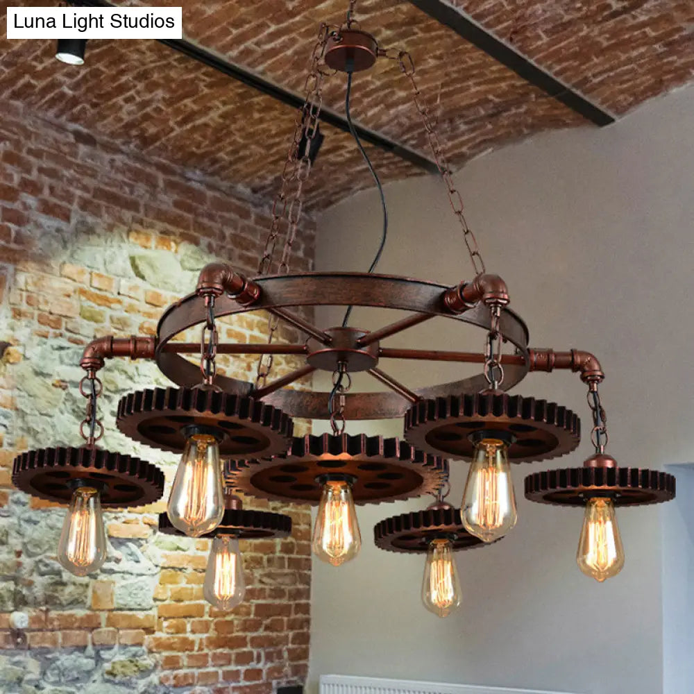 Vintage 3/7-Head Pendant Lighting | Antique Style Dark Rust Metal Chandelier For Restaurants