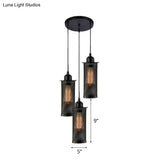 Vintage 3/8 Bulbs Pendant Light With Mesh Shade - Stylish Kitchen Ceiling Fixture In Black